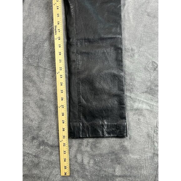 VINTAGE 90s WILSON’S Maxima LEATHER Slim Straight Women’s Moto Pants Black-Sz 8 - Picture 10 of 11